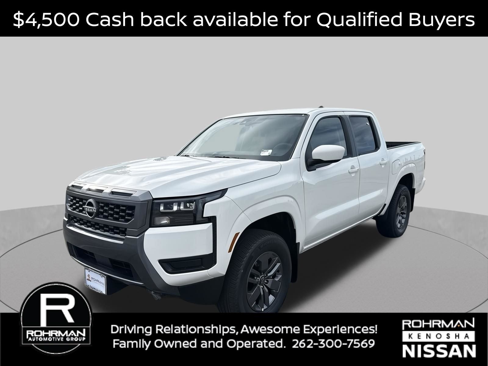 2026 Nissan Frontier SV Convenience Package in Glacier White — front three-quarter view