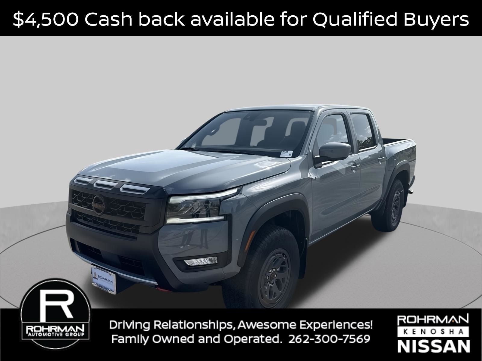 2026 Nissan Frontier PRO-4X in Boulder Gray Pearl — front three-quarter view