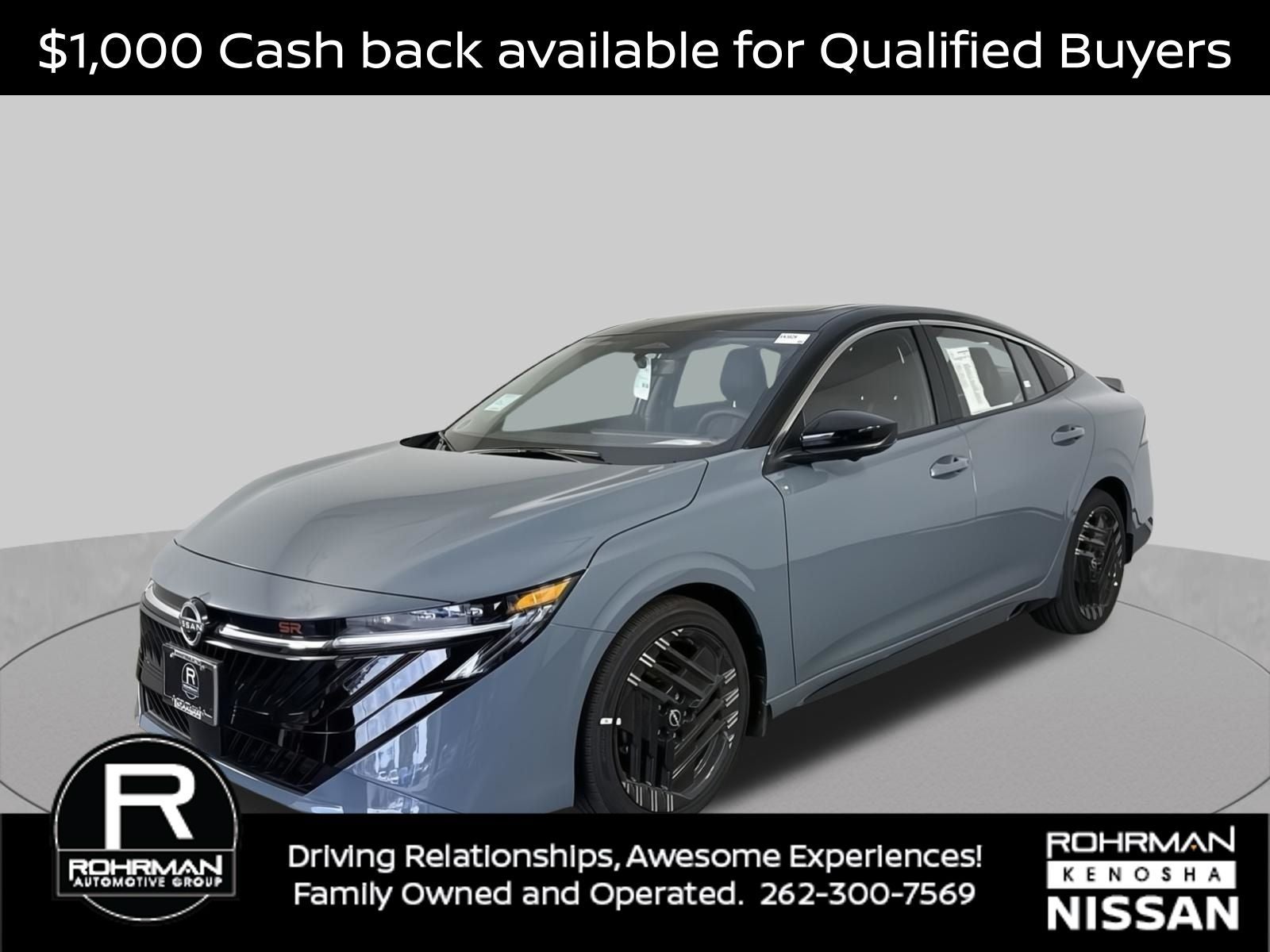 2026 Nissan Sentra SR Premium Package in Atlantic Gray/Super Black — front three-quarter view