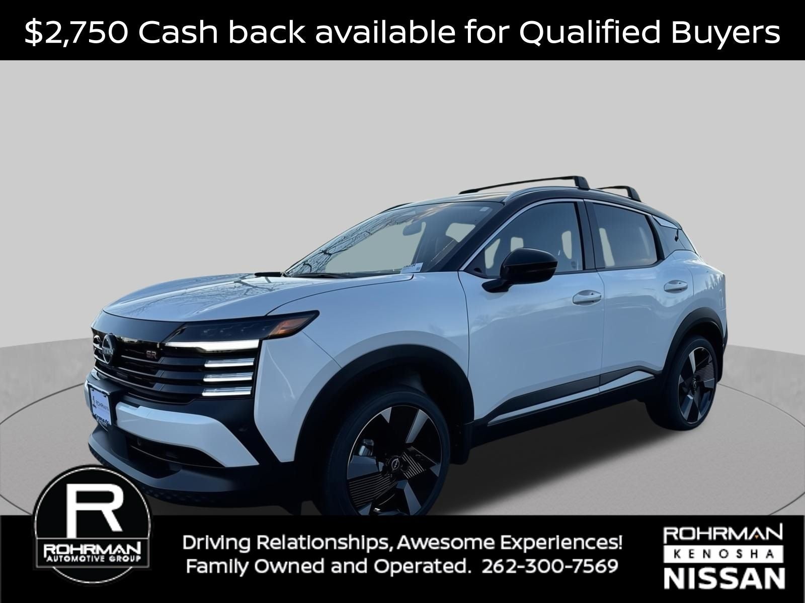 2026 Nissan Kicks SR AWD Cold Weather Package in Aspen White/Super Black — front three-quarter view