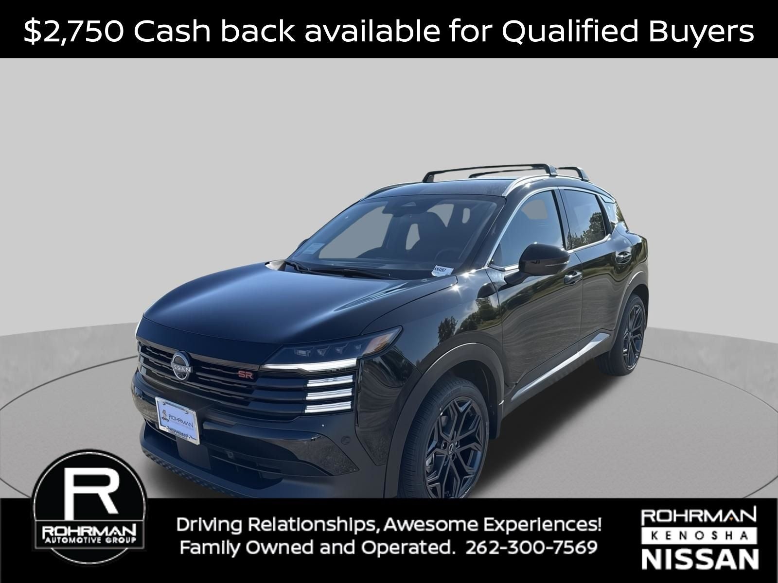 2026 Nissan Kicks SR AWD Cold Weather Package in Super Black — front three-quarter view